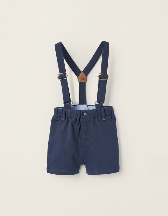 Piqué Shorts with Suspenders for Newborn Boys, Dark Blue