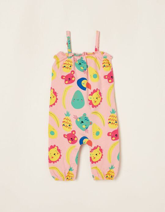Strappy Jumpsuit for Newborn Baby Girls 'Jungle', Pink