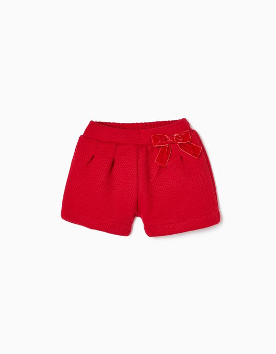 Cotton Shorts with Velvet Bow for Baby Girls, Red