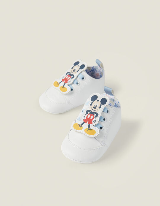 Trainers for Newborn Baby Boys 'Mickey', White