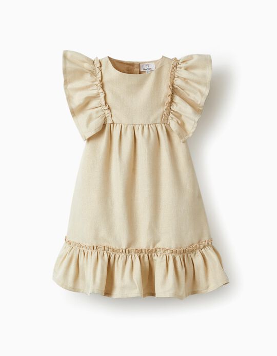 Dress with Ruffles and Lurex Threads for Baby Girls, Gold