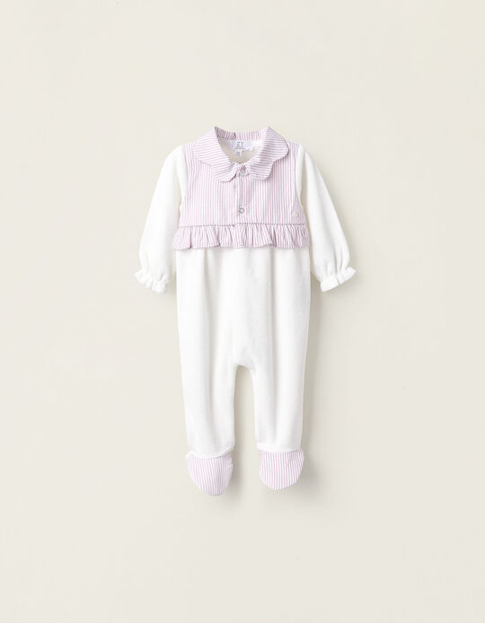 Comprar Online Babygrow de Veludo com Riscas para Recém-Nascida, Branco/Rosa