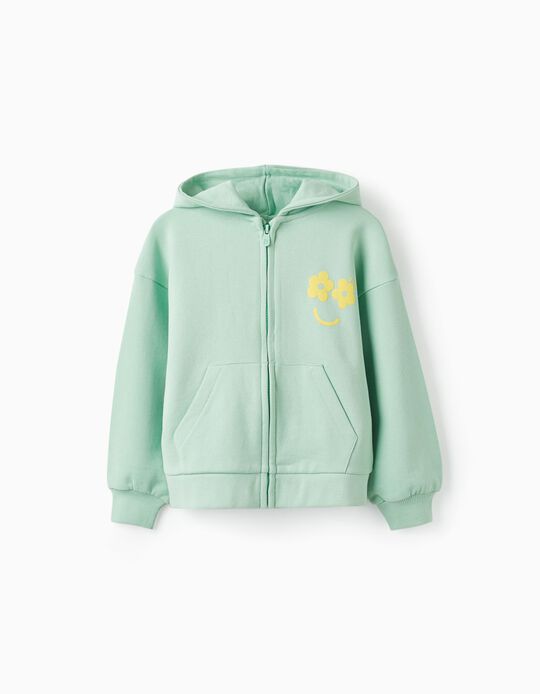 Cotton Hooded Jacket for Girls, Green