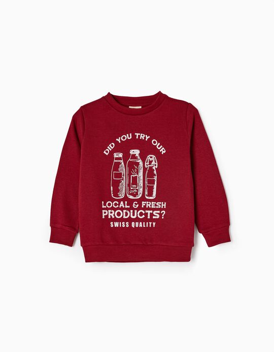 Brushed Cotton Sweatshirt for Boys 'Local Products', Burgundy