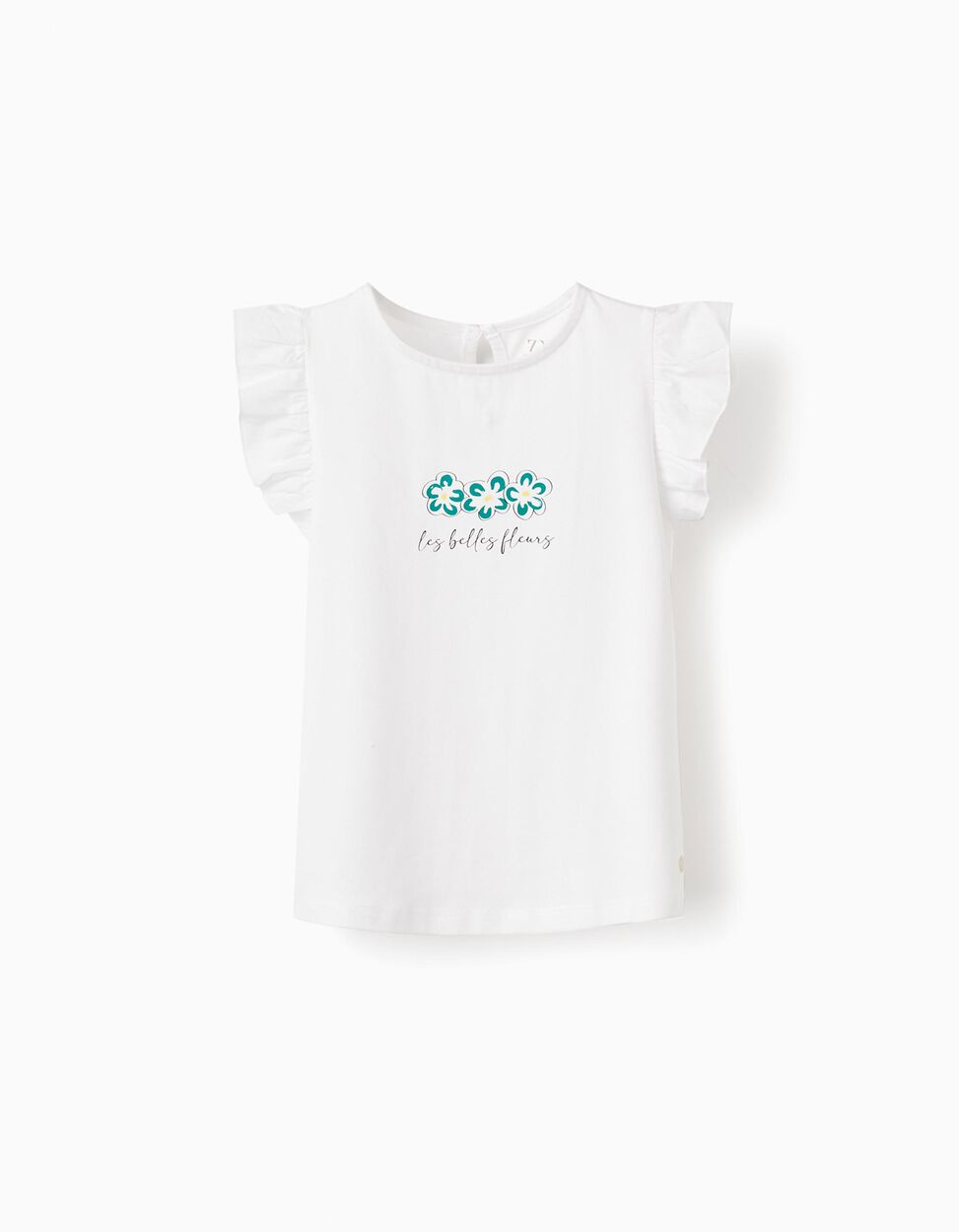 Comprar Online T-shirt de Algodão com Folhos para Menina 'Flores', Branco