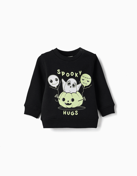 Cotton Sweatshirt for Baby Boy 'Halloween - Glows in the Dark', Black