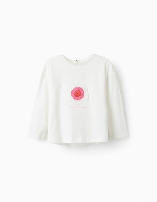 Camiseta de Manga Larga con Bordados para Bebé Niña, Blanco