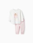 Pijama em Interlock de Algodão com Tule para Bebé Menina 'Fada', Branco/Rosa