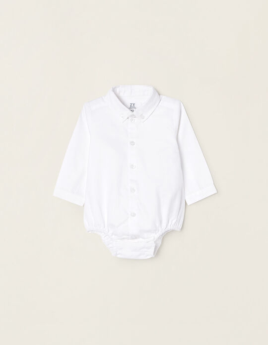 Cotton Shirt-Bodysuit for newborn Baby Boys, White