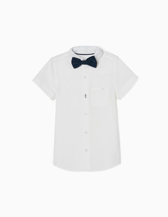 Shirt + Bow Tie for Boys, White/Dark Blue