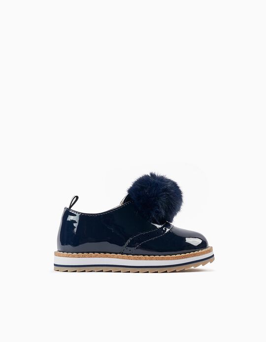 Patent Shoes with Pom-Pom for Baby Girls, Dark Blue