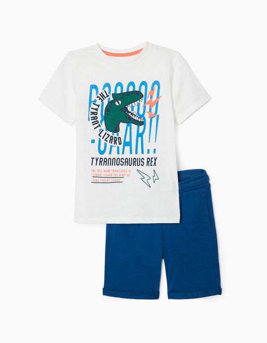 Camiseta + Short para Niño 'Tyrannosaurus Rex', Azul/Blanco