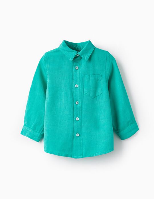 Camisa de Manga Comprida de Linho para Bebé Menino, Verde