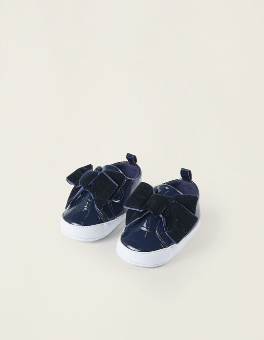 Comprar Online Sapatos de Verniz com Laço para Recém-Nascida, Azul Escuro