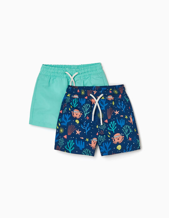 2 Swim Shorts for Baby Boys 'Underwater', Aqua Green/Dark Blue