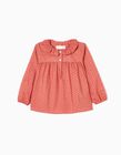 Long Sleeve Printed Cotton Blouse for Baby Girls, Pink