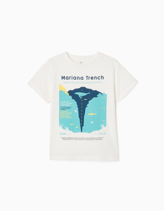 T-shirt de Algodão para Menino 'Mariana Trench', Branco