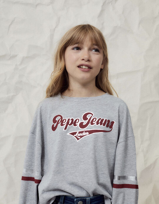 Retro Cropped Sweatshirt in Cotton for Girls 'Pepe Jeans', Grey/Red