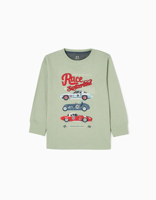 Camiseta de Manga Larga en Algodón para Niño 'Race', Verde