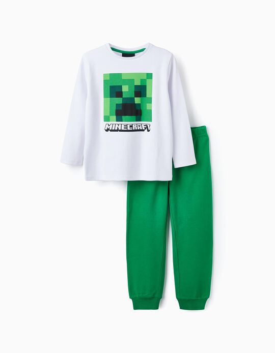 Cotton Pyjamas for Boys 'Minecraft', White/Green