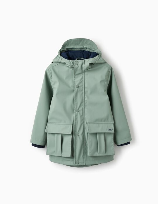 Rubber Hooded Parka for Boys, Green