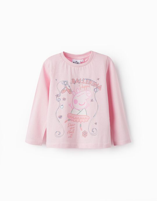 T-Shirt de Manga Comprida em Algodão para Menina 'Ballerina Peppa Pig', Rosa