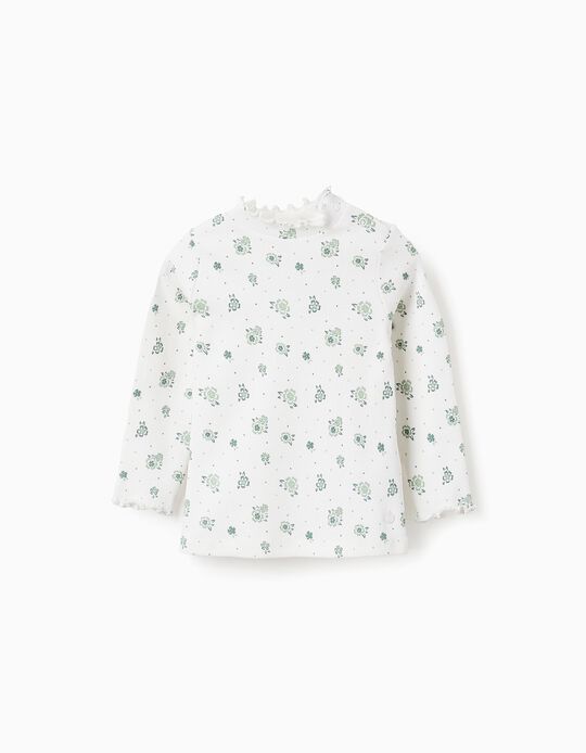 Comprar Online T-shirt Canelada Floral de Manga Comprida para Bebé Menina, Branco