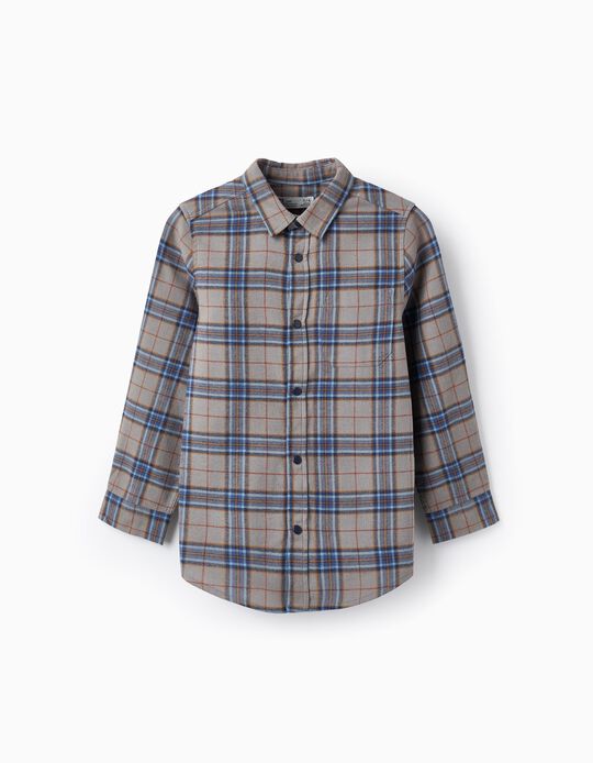 Flannel Checkered Shirt for Boys, Grey/Blue