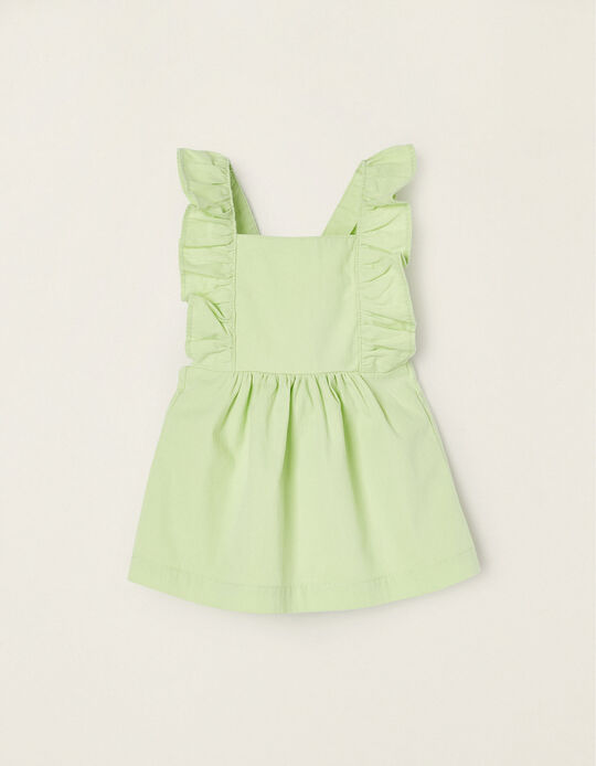 Twill Dress with Frills for Newborns, Green