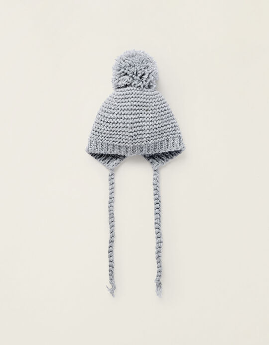 Comprar Online Gorro de Malha Grossa com Pompom para Recém-nascida, Cinza