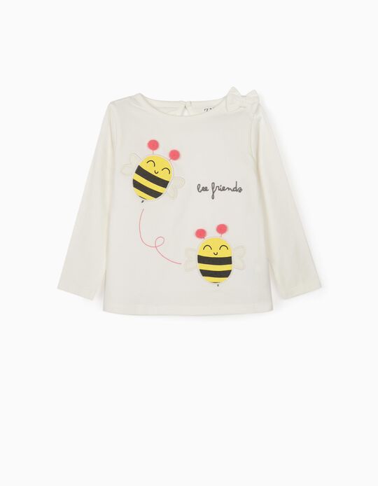 T-shirt Manga Comprida para Bebé Menina 'Bee Friends', Branco