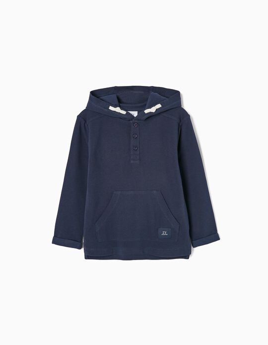 Cotton Polo-Sweatshirt for Boys, Dark Blue