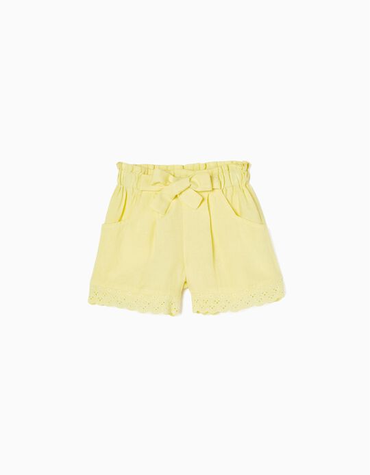Shorts with Broderie Anglaise for Girls, Yellow