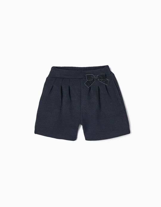 Shorts de Algodón con Lacito de Terciopelo para Niña, Azul Oscuro