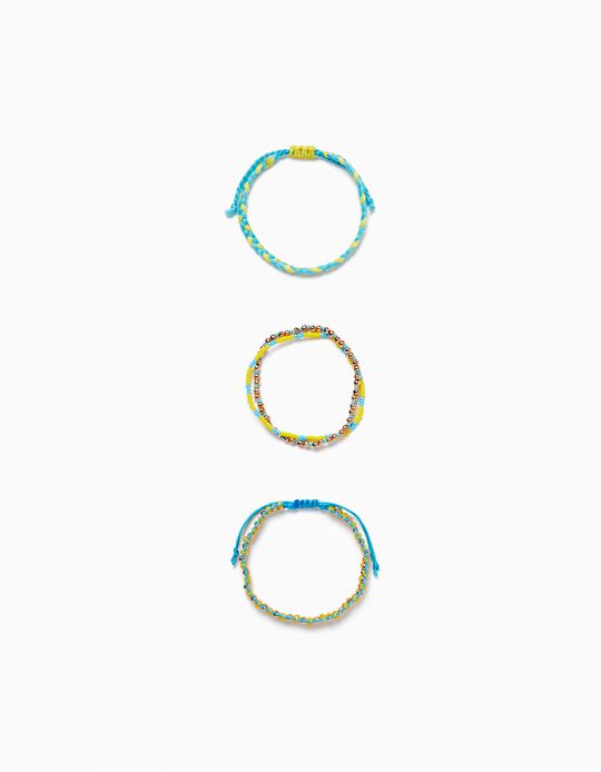 Pack Bracelets with Beads for Girls, Blue/Yellow
