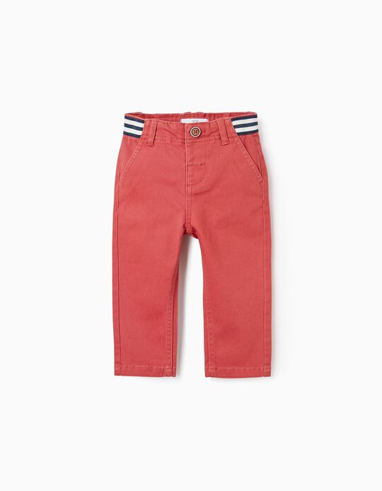 Twill Chino Trousers for Baby Boy, Brick Red
