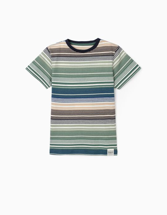Striped T-shirt for Boys, Green/Blue/Beige