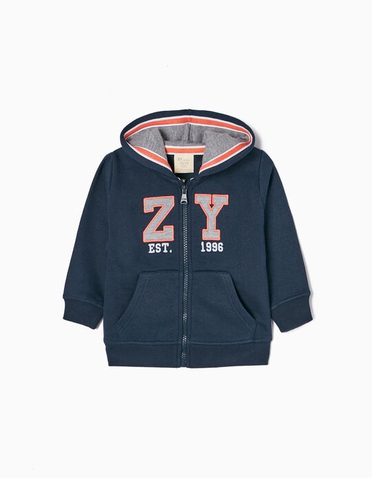 Hooded Brushed Jacket in Cotton for Baby Boys 'ZY 96', Dark Blue