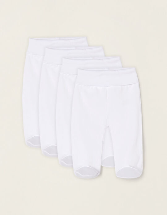 4-Pack Footed Trousers in Cotton for Newborn Baby Boys 'Extra Comfy', White
