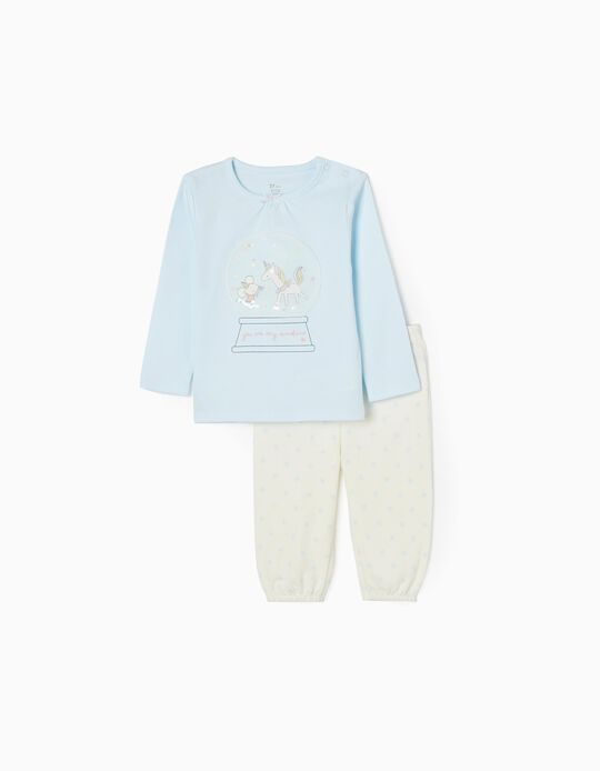 Pijama de Algodão para Bebé Menina 'Dreams & Unicorns', Azul Claro/Branco