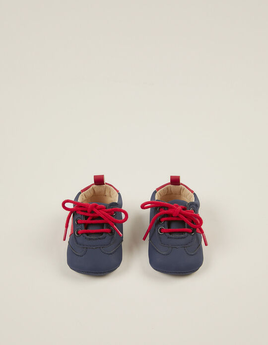 Dual Material Trainers for Newborn Babies, Dark Blue/Red