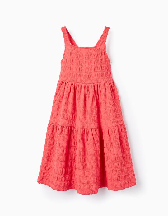 Strappy Textured Dress for Girls, Dark Coral