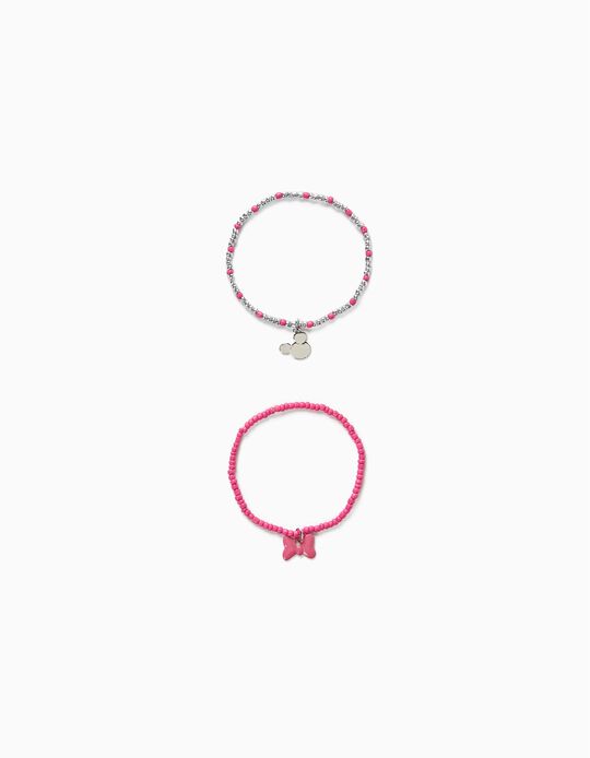 2 Beaded Bracelets for Girls 'Minnie', Silver/Pink