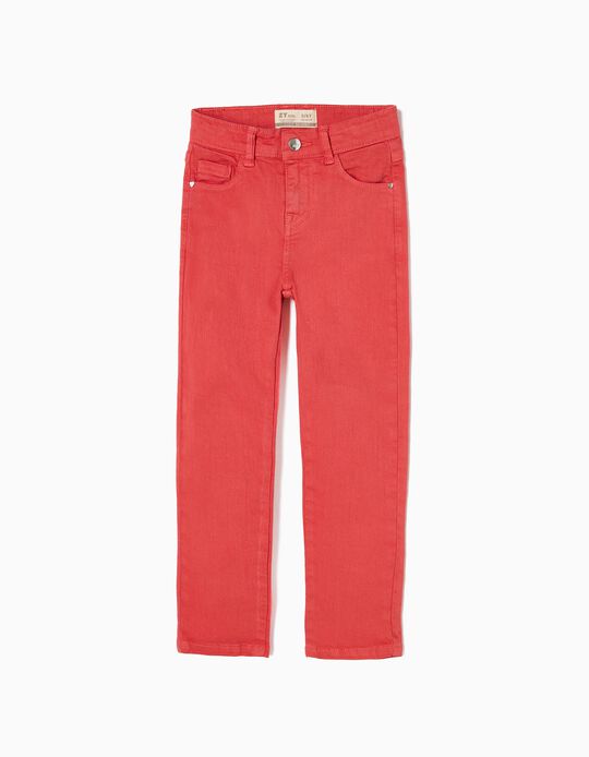 Cotton Twill Trousers for Girls 'Skinny', Red
