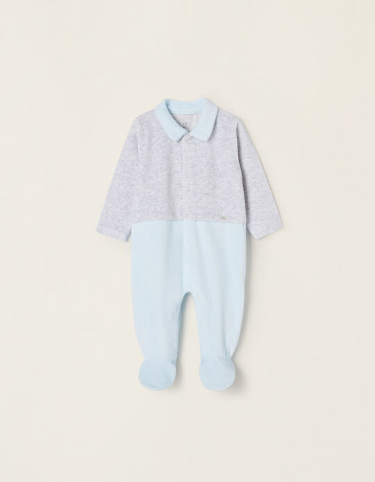 Velour Sleepsuit for Newborn Baby Boys, Grey/Blue