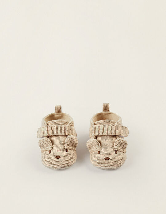 Knitted Shoes for Newborns 'Little Mouse', Beige