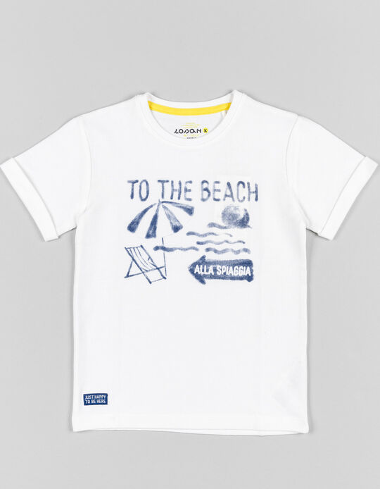 Comprar Online T-shirt de Algodão para Menino 'To The Beach', Branco
