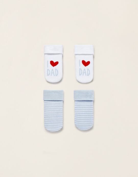 2 Pack Pairs of Thick Socks for Baby Boys, White/Blue