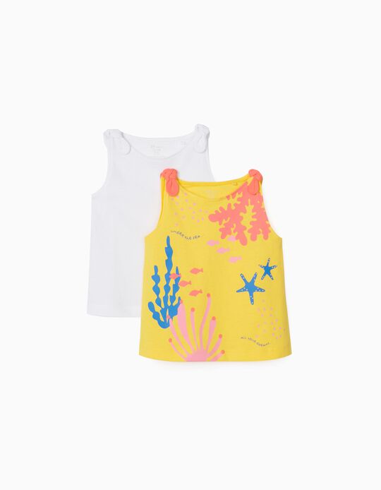 2 Tops for Baby Girls 'Under the Sea', Yellow/White