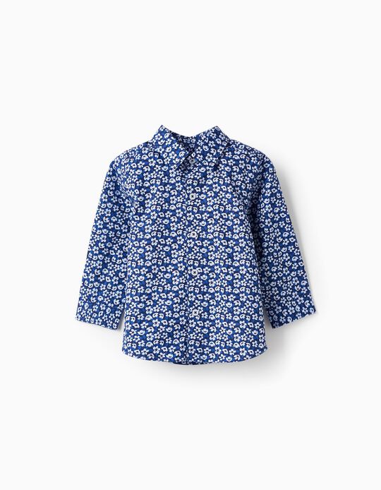 Camisa com Padrão Floral para Bebé Menino, Azul Escuro